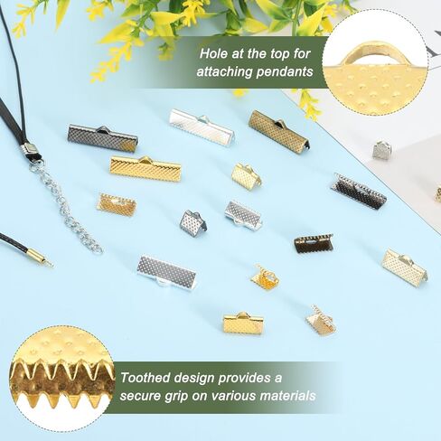 PATIKIL 6mm/8mm/10mm/13mm/16mm Ribbon Ends Crimp Clamp 150pcs Pinch Crimp End Bracelet Bookmark Cord Ends Fasteners Clasp for Leather DIY Craft Jewelry Making Gold/Silver in Kuwait