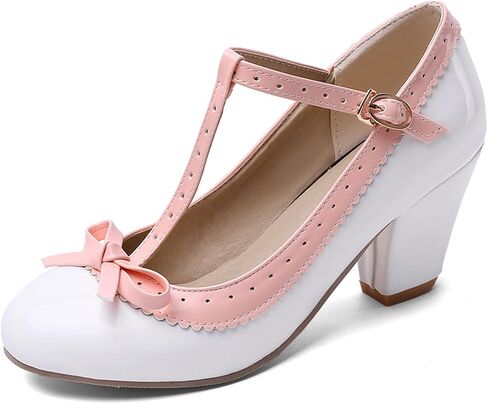 Bellirala Womens Rockabilly Shoes T-Strap Mary Jane Block High Heel Closed Toe Pumps in Saudi Arabia