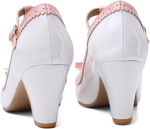 Bellirala Womens Rockabilly Shoes T-Strap Mary Jane Block High Heel Closed Toe Pumps in Saudi Arabia