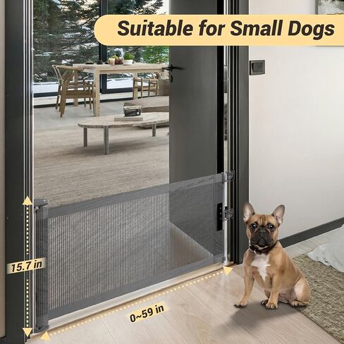 Retractable Short Dog Gate with Drill Installation - 15.7" H Mesh Pet Gate, Extends Up to 50" W, Small Dog Gate for Stairs, Easy Step Over Low Puppy Gate for Doorways Indoor Outdoor White in Saudi Arabia