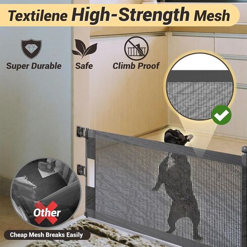 Retractable Short Dog Gate with Drill Installation - 15.7" H Mesh Pet Gate, Extends Up to 50" W, Small Dog Gate for Stairs, Easy Step Over Low Puppy Gate for Doorways Indoor Outdoor White in Saudi Arabia