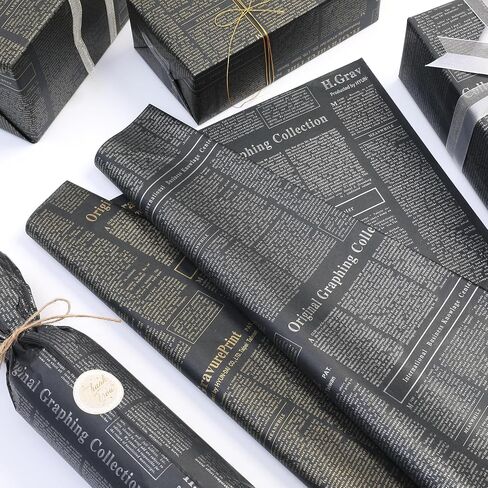 Large Newspaper Tissue Paper for Gift Wrapping Retro Kraft Magazine with Black Printed Bouquet Tissue Paper 27.5x19.7 Inch Mother's Day, Birthday Gifts Packaging Craft Paper 28pcs (2 Kraft Black) in Saudi Arabia