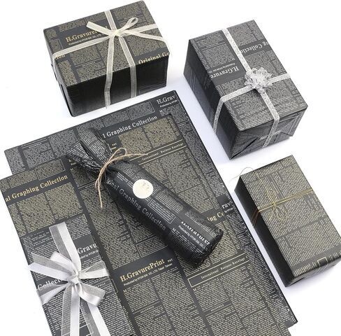 Large Newspaper Tissue Paper for Gift Wrapping Retro Kraft Magazine with Black Printed Bouquet Tissue Paper 27.5x19.7 Inch Mother's Day, Birthday Gifts Packaging Craft Paper 28pcs (2 Kraft Black) in Saudi Arabia