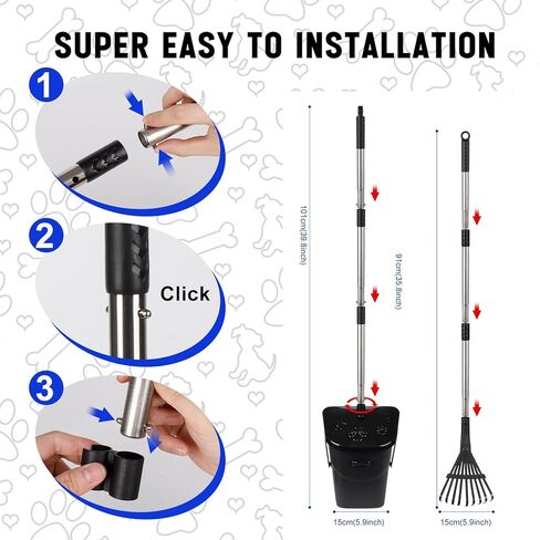 Dog Pooper Scooper with 20 Bag Attachment Long Handle Swivel Bin, Rake Heavy Duty Pooper Scooper for Large Medium Small Dogs Easy to Clean Poop Scooper for Yard, Grass, Gravel in Kuwait