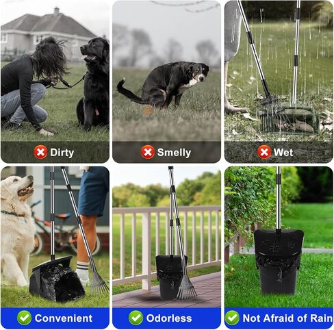 Dog Pooper Scooper with 20 Bag Attachment Long Handle Swivel Bin, Rake Heavy Duty Pooper Scooper for Large Medium Small Dogs Easy to Clean Poop Scooper for Yard, Grass, Gravel in Kuwait
