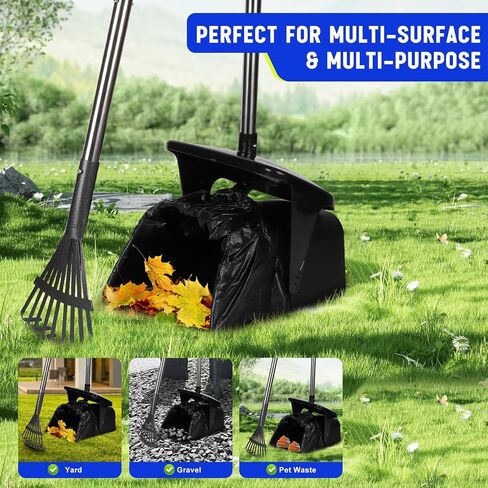 Dog Pooper Scooper with 20 Bag Attachment Long Handle Swivel Bin, Rake Heavy Duty Pooper Scooper for Large Medium Small Dogs Easy to Clean Poop Scooper for Yard, Grass, Gravel in Kuwait