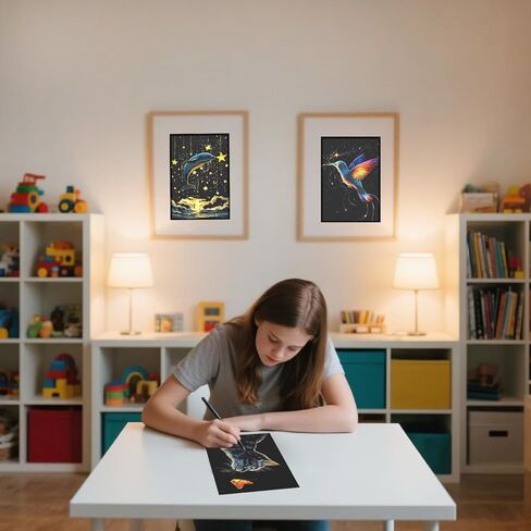 توهج 8 ورقة في The Dark Scratch Rainbow Paint Paper Kit | نقش Craft Night View Scratchboard للمراهقين والبالغين | بطاقة رسم إبداعية DIY | تخفيف الإجهاد ASMR (الحيوانات A5) in Kuwait