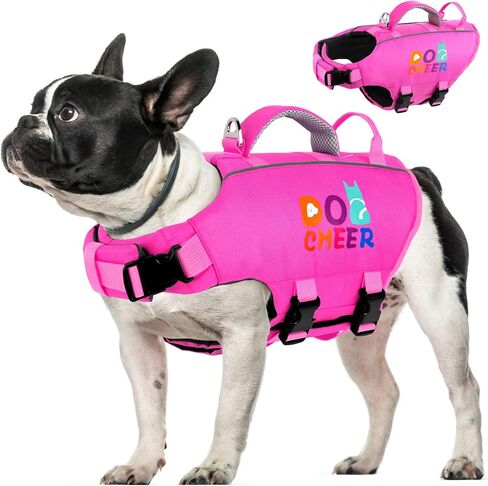 Dogcheer Ripstop Dog Life Jacket, Adjustable Pet Swim Vest with Dual Handle, Reflective High Buoyancy Swimming Vest, Puppy Life Vest for Small Medium Large Dogs-Pink,XS in Saudi Arabia
