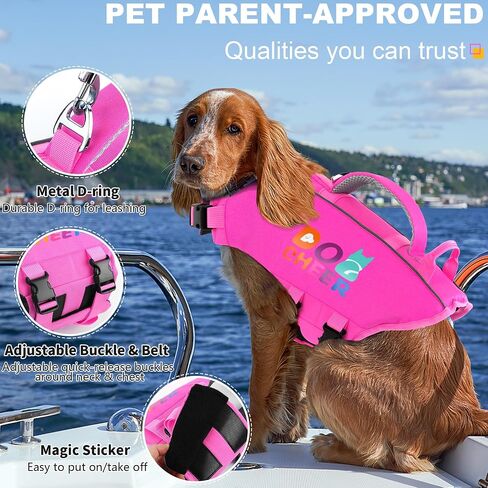 Dogcheer Ripstop Dog Life Jacket, Adjustable Pet Swim Vest with Dual Handle, Reflective High Buoyancy Swimming Vest, Puppy Life Vest for Small Medium Large Dogs-Pink,XS in Saudi Arabia