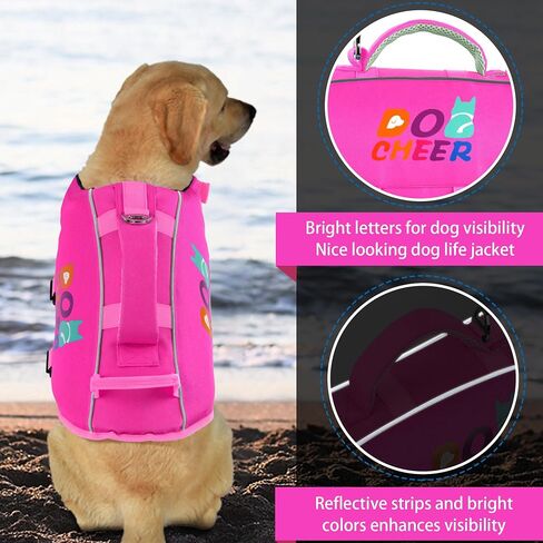 Dogcheer Ripstop Dog Life Jacket, Adjustable Pet Swim Vest with Dual Handle, Reflective High Buoyancy Swimming Vest, Puppy Life Vest for Small Medium Large Dogs-Pink,XS in Saudi Arabia