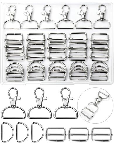 FIVEIZERO 90Pcs Swivel Snap Hooks Kit, D Rings for Purse and Slide Buckles, Swivel Hook, Purse Hardware for Bag Making, Swivel Clasp, Lanyard Clips, Keychain Clasps for Keychain Crafts (25mm) in Kuwait