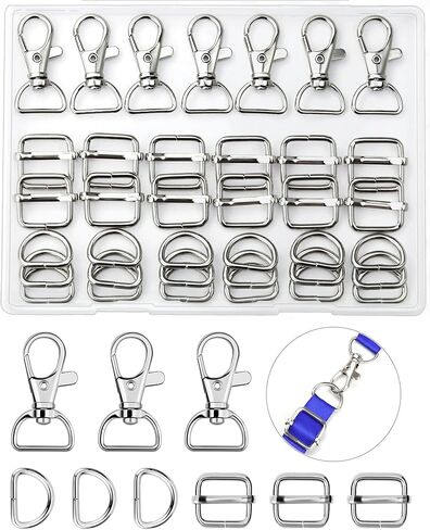 طقم Fiveizero 90pcs Swivel Snap Hooks ، حلقات D للمحفظة والشرائح ، خطاف دوارة ، أجهزة محفظة لصنع الأكياس ، مشبك دوارة ، مشابك الحبل ، مشابك سلسلة المفاتيح للحرف الرئيسية (25 مم) in Kuwait