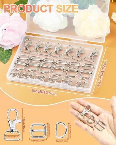 طقم Fiveizero 90pcs Swivel Snap Hooks ، حلقات D للمحفظة والشرائح ، خطاف دوارة ، أجهزة محفظة لصنع الأكياس ، مشبك دوارة ، مشابك الحبل ، مشابك سلسلة المفاتيح للحرف الرئيسية (25 مم) in Kuwait