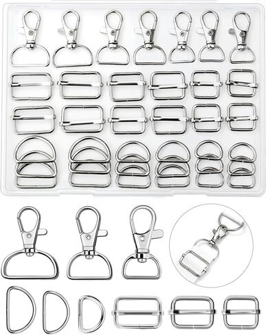 FIVEIZERO 90Pcs Swivel Snap Hooks Kit, D Rings for Purse and Slide Buckles, Swivel Hook, Purse Hardware for Bag Making, Swivel Clasp, Lanyard Clips, Keychain Clasps for Keychain Crafts (25mm) in Kuwait