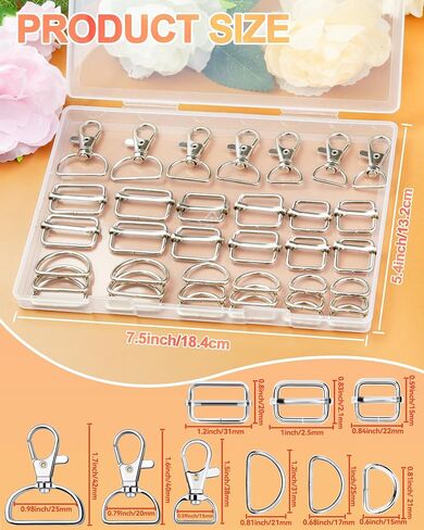 FIVEIZERO 90Pcs Swivel Snap Hooks Kit, D Rings for Purse and Slide Buckles, Swivel Hook, Purse Hardware for Bag Making, Swivel Clasp, Lanyard Clips, Keychain Clasps for Keychain Crafts (25mm) in Kuwait