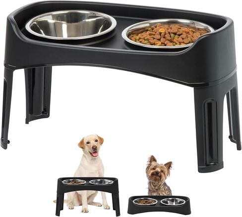 IRIS USA 2-in-1 Elevated Dog Bowls 6" H with Airtight Pet Food Storage Container Holds Up to 5 Lbs, Removable 2 Thick 16 oz Stainless Steel Bowls, at Home or Camping Pet Dish Bowl Set, Smoke/Black in Saudi Arabia