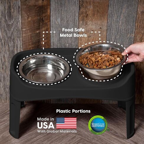 IRIS USA 2-in-1 Elevated Dog Bowls 6" H with Airtight Pet Food Storage Container Holds Up to 5 Lbs, Removable 2 Thick 16 oz Stainless Steel Bowls, at Home or Camping Pet Dish Bowl Set, Smoke/Black in Saudi Arabia