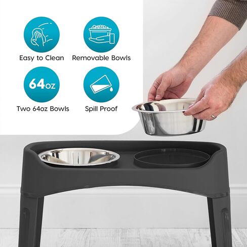 IRIS USA 2-in-1 Elevated Dog Bowls 6" H with Airtight Pet Food Storage Container Holds Up to 5 Lbs, Removable 2 Thick 16 oz Stainless Steel Bowls, at Home or Camping Pet Dish Bowl Set, Smoke/Black in Saudi Arabia