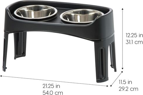 IRIS USA 2-in-1 Elevated Dog Bowls 6" H with Airtight Pet Food Storage Container Holds Up to 5 Lbs, Removable 2 Thick 16 oz Stainless Steel Bowls, at Home or Camping Pet Dish Bowl Set, Smoke/Black in Saudi Arabia