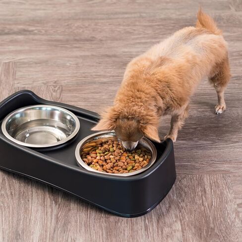 IRIS USA 2-in-1 Elevated Dog Bowls 6" H with Airtight Pet Food Storage Container Holds Up to 5 Lbs, Removable 2 Thick 16 oz Stainless Steel Bowls, at Home or Camping Pet Dish Bowl Set, Smoke/Black in Saudi Arabia