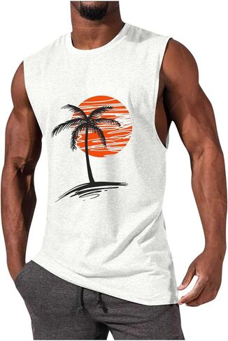 Men Summer Beach Tank Tops Hawaiian Palm Tree Sleeveless Shirts T Shirt Graphic Muscle Gym Vacation Tee Top in Kuwait