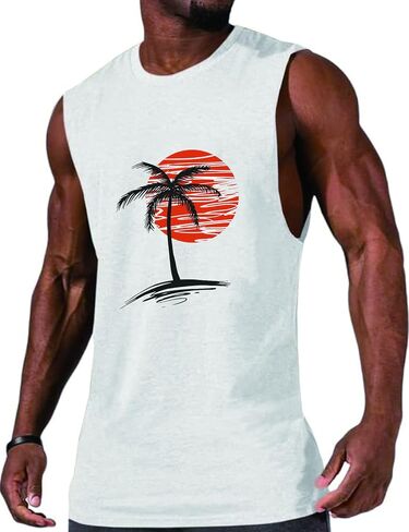 Men Summer Beach Tank Tops Hawaiian Palm Tree Sleeveless Shirts T Shirt Graphic Muscle Gym Vacation Tee Top in Kuwait