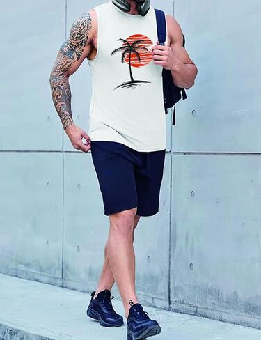Men Summer Beach Tank Tops Hawaiian Palm Tree Sleeveless Shirts T Shirt Graphic Muscle Gym Vacation Tee Top in Kuwait