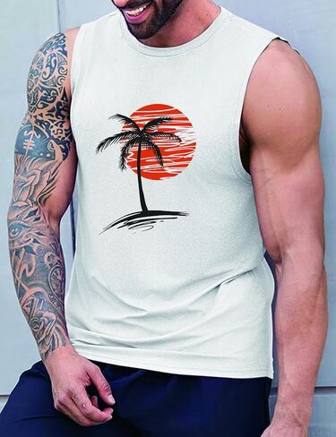Men Summer Beach Tank Tops Hawaiian Palm Tree Sleeveless Shirts T Shirt Graphic Muscle Gym Vacation Tee Top in Kuwait