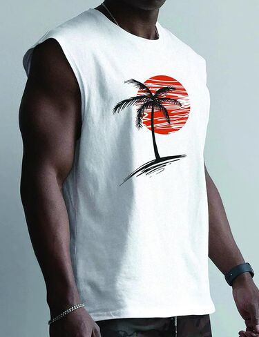 Men Summer Beach Tank Tops Hawaiian Palm Tree Sleeveless Shirts T Shirt Graphic Muscle Gym Vacation Tee Top in Kuwait