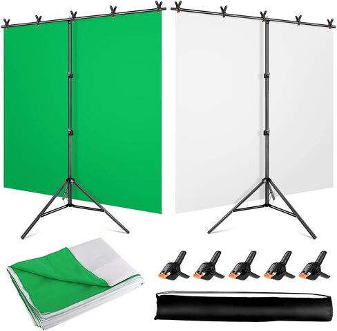 Blue Green Screen Backdrop with Stand Kit, 5 x 6.5 ft Portable Chromakey Blue Green Screen Stand with T-Shaped Stand & Carrying Bag & 5 Clamps, Greenscreen Background with Stand for Streaming, Gaming in Saudi Arabia