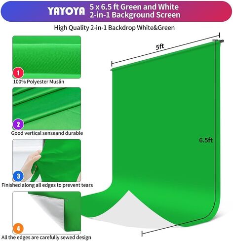 Blue Green Screen Backdrop with Stand Kit, 5 x 6.5 ft Portable Chromakey Blue Green Screen Stand with T-Shaped Stand & Carrying Bag & 5 Clamps, Greenscreen Background with Stand for Streaming, Gaming in Saudi Arabia