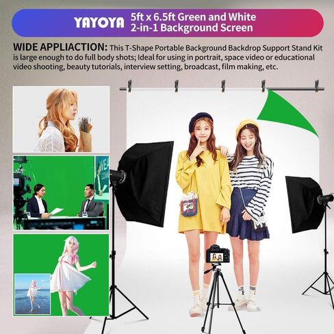 Blue Green Screen Backdrop with Stand Kit, 5 x 6.5 ft Portable Chromakey Blue Green Screen Stand with T-Shaped Stand & Carrying Bag & 5 Clamps, Greenscreen Background with Stand for Streaming, Gaming in Saudi Arabia