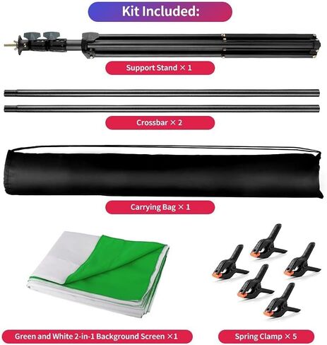 Blue Green Screen Backdrop with Stand Kit, 5 x 6.5 ft Portable Chromakey Blue Green Screen Stand with T-Shaped Stand & Carrying Bag & 5 Clamps, Greenscreen Background with Stand for Streaming, Gaming in Saudi Arabia