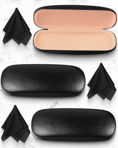 18 Pieces Hard Shell Sunglasses Case Eyeglasses Cases Pocket Glasses Box with Cleaning Cloth for Men Women Reading Travel, Black, Blue, Brown in Kuwait