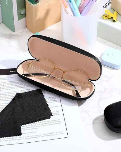18 Pieces Hard Shell Sunglasses Case Eyeglasses Cases Pocket Glasses Box with Cleaning Cloth for Men Women Reading Travel, Black, Blue, Brown in Kuwait