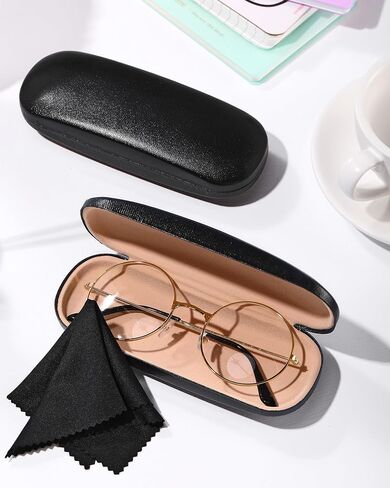 18 Pieces Hard Shell Sunglasses Case Eyeglasses Cases Pocket Glasses Box with Cleaning Cloth for Men Women Reading Travel, Black, Blue, Brown in Kuwait
