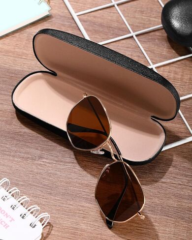 18 Pieces Hard Shell Sunglasses Case Eyeglasses Cases Pocket Glasses Box with Cleaning Cloth for Men Women Reading Travel, Black, Blue, Brown in Kuwait