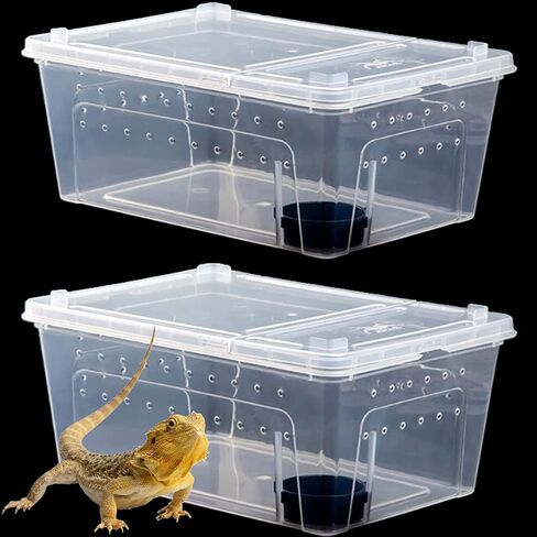 Hamiledyi 2PCS Reptile Feeding Box Snake Breeding Box Transparent Animal Habitat Cage Portable Plastic Turtle Transport Container for Bearded Dragon Lizard Spider Frog Scorpion Gecko 12.6 x 8.6 x 5.9 in Saudi Arabia