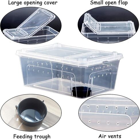 Hamiledyi 2PCS Reptile Feeding Box Snake Breeding Box Transparent Animal Habitat Cage Portable Plastic Turtle Transport Container for Bearded Dragon Lizard Spider Frog Scorpion Gecko 12.6 x 8.6 x 5.9 in Saudi Arabia
