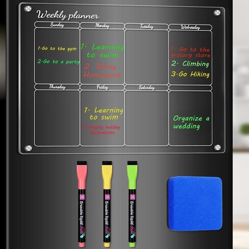 Monthly Magnetic Acrylic Calendar for Fridge, 16"x12" Meal Planner for Fridge Magnet Calendar Includes 3 Markers and Magnetic Eraser Dry Erase Calendar for Fridge Clear Acrylic Calendar in Saudi Arabia
