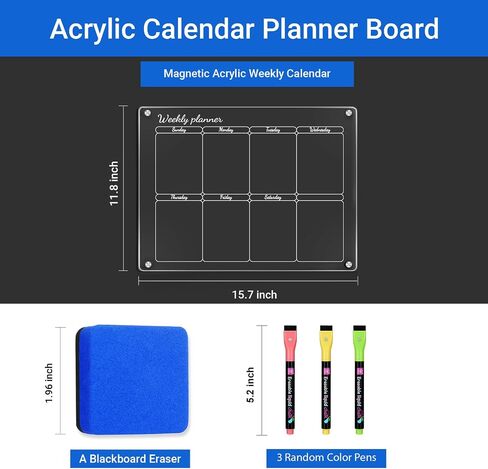 Monthly Magnetic Acrylic Calendar for Fridge, 16"x12" Meal Planner for Fridge Magnet Calendar Includes 3 Markers and Magnetic Eraser Dry Erase Calendar for Fridge Clear Acrylic Calendar in Saudi Arabia