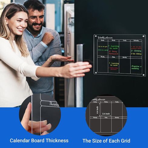 Monthly Magnetic Acrylic Calendar for Fridge, 16"x12" Meal Planner for Fridge Magnet Calendar Includes 3 Markers and Magnetic Eraser Dry Erase Calendar for Fridge Clear Acrylic Calendar in Saudi Arabia