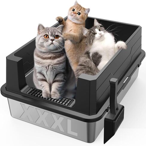 XXXL Stainless Steel Litter Box,Extra Large 28" L x 20" W Metal Litter Box for Big Cats & Multiple Cats with High Sided, Anti-Urine Leakage, Non-Sticky, Easy Cleaning, Include Scoop(White in Saudi Arabia