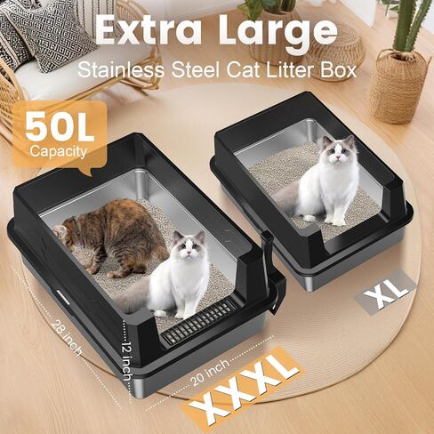 صندوق القمامة من الفولاذ المقاوم للصدأ xxxl ، صندوق فضلات كبير إضافي 28 "L × 20" W للقطط الكبيرة والقطط المتعددة مع تسرب عالي الوجه ، مضاد للالته in Saudi Arabia