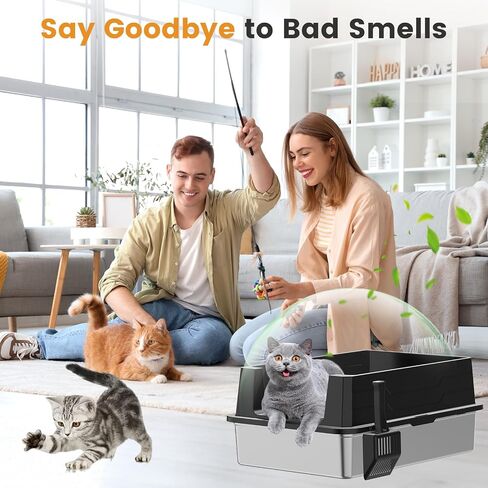 صندوق القمامة من الفولاذ المقاوم للصدأ xxxl ، صندوق فضلات كبير إضافي 28 "L × 20" W للقطط الكبيرة والقطط المتعددة مع تسرب عالي الوجه ، مضاد للالته in Saudi Arabia