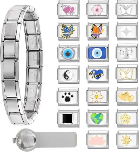 Italian Charm Bracelet Charms Sets Sivery Charms Brascelets with 20Pcs Charms and Opening Tools Handmade DIY Jewelry Gifts Sivery in Saudi Arabia
