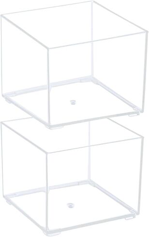 NatSumeBasics 2 Clear Paper Clip Holder Acrylic Desk Organizer Sticky Note Business Card Holder Storage for Home Office Combination Accessories (Clear, Small) in Kuwait