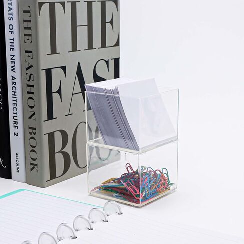 NatSumeBasics 2 Clear Paper Clip Holder Acrylic Desk Organizer Sticky Note Business Card Holder Storage for Home Office Combination Accessories (Clear, Small) in Kuwait