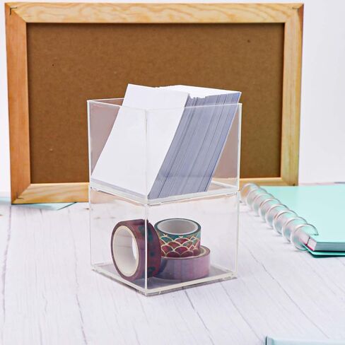 NatSumeBasics 2 Clear Paper Clip Holder Acrylic Desk Organizer Sticky Note Business Card Holder Storage for Home Office Combination Accessories (Clear, Small) in Kuwait