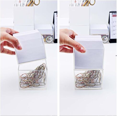 NatSumeBasics 2 Clear Paper Clip Holder Acrylic Desk Organizer Sticky Note Business Card Holder Storage for Home Office Combination Accessories (Clear, Small) in Kuwait